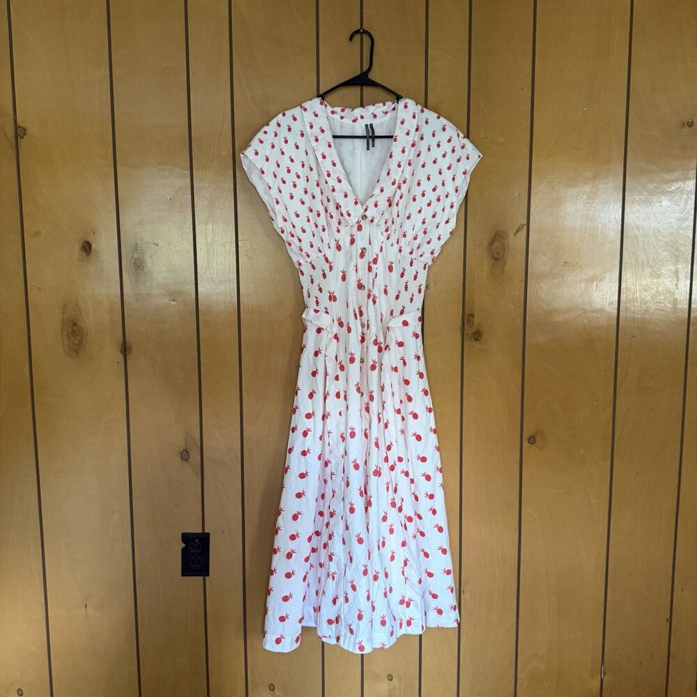 $198 Anthropologie Pineapple Short Sleeve V-Neck Dress Size Small Midi Cottage - Picture 5 of 16